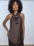 BLUSA ASIMÉTRICA MARRÓN CHOCOLATE