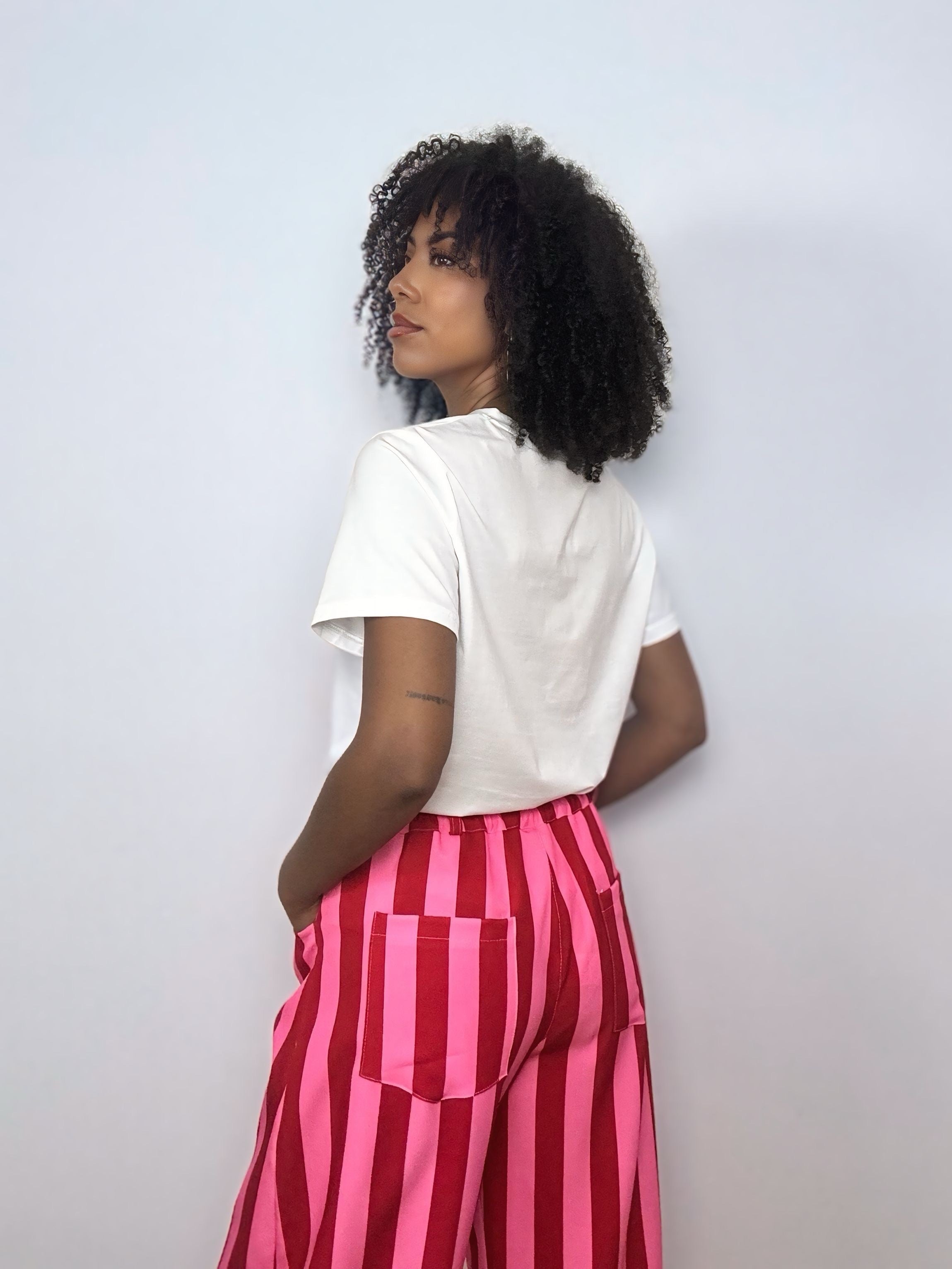 PANTALÓN GLOBO RAYAS ROJO Y ROSA