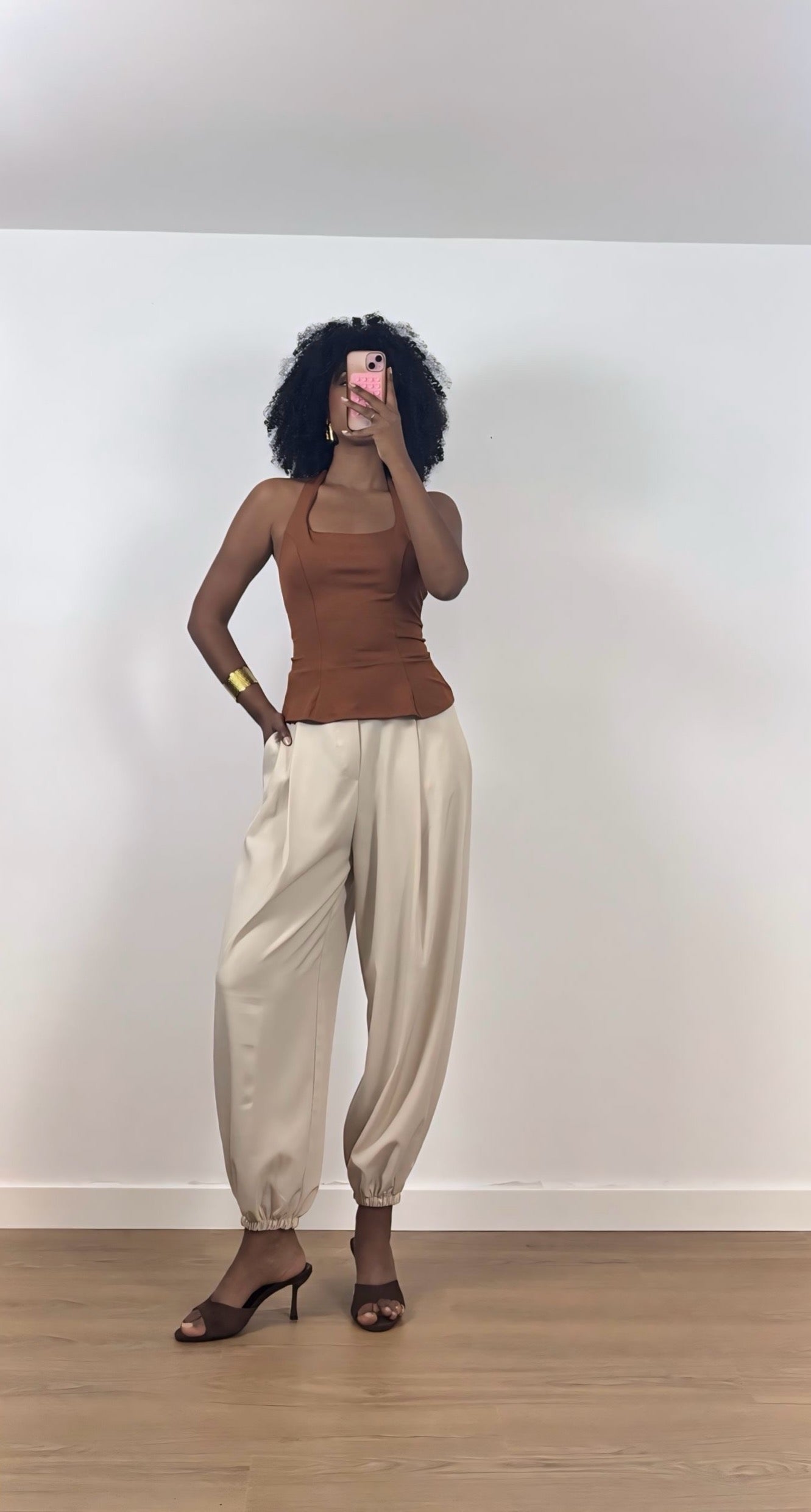 PANTALÓN GLOBO BEIGE