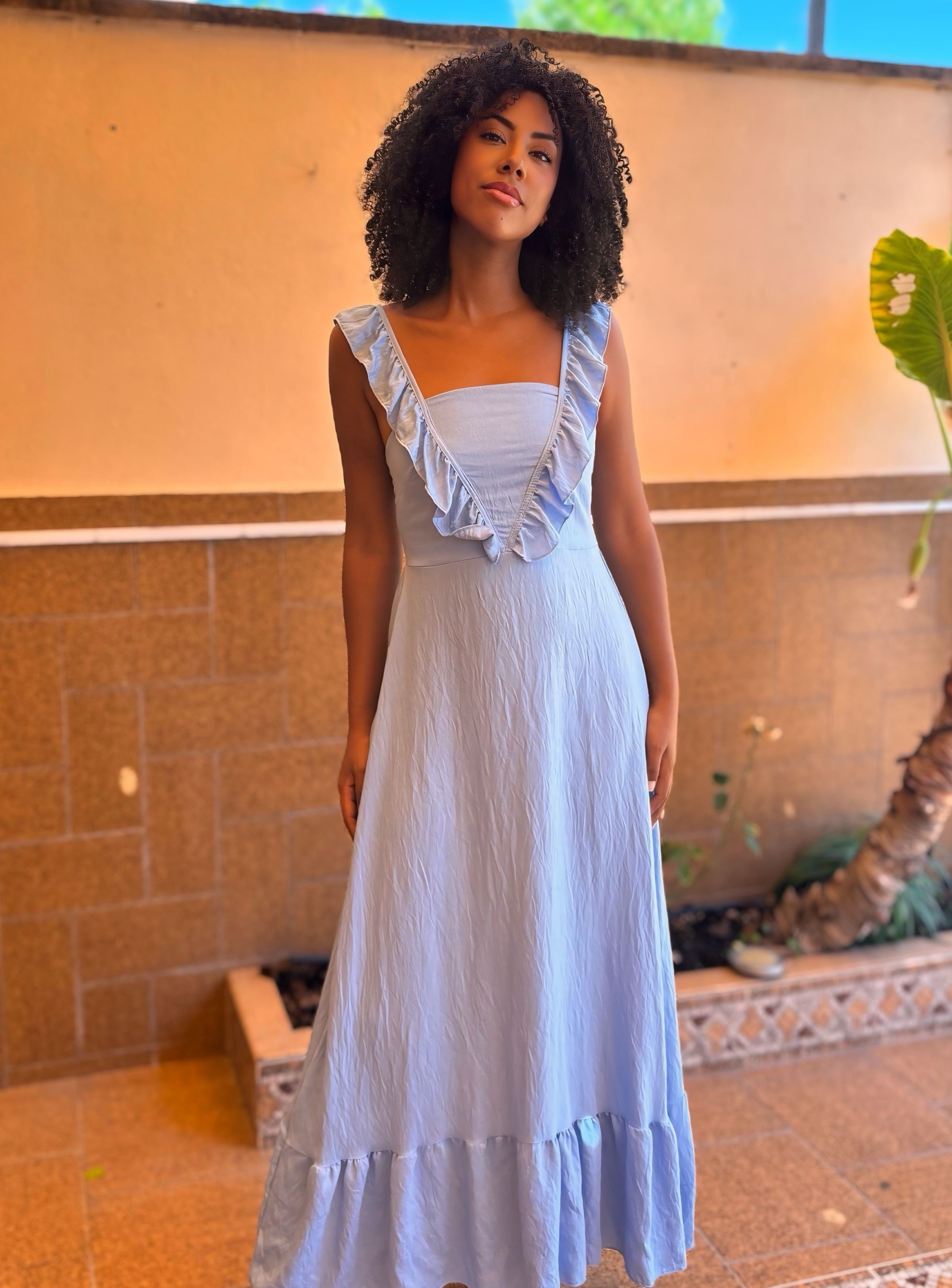 VESTIDO CELESTE LARGO