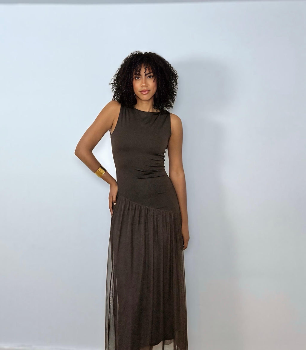 VESTIDO MARRÓN CHOCOLATE TUL